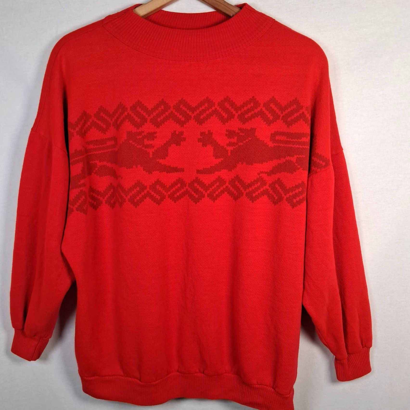 Griffin VINTAGE VA-HO Griffin Sweatshirt Shirt Women S Red Mock Neck Pullover Knit Acrylic - 90s Style? Size S / US 4 / IT 40 - 2 Thumbnail