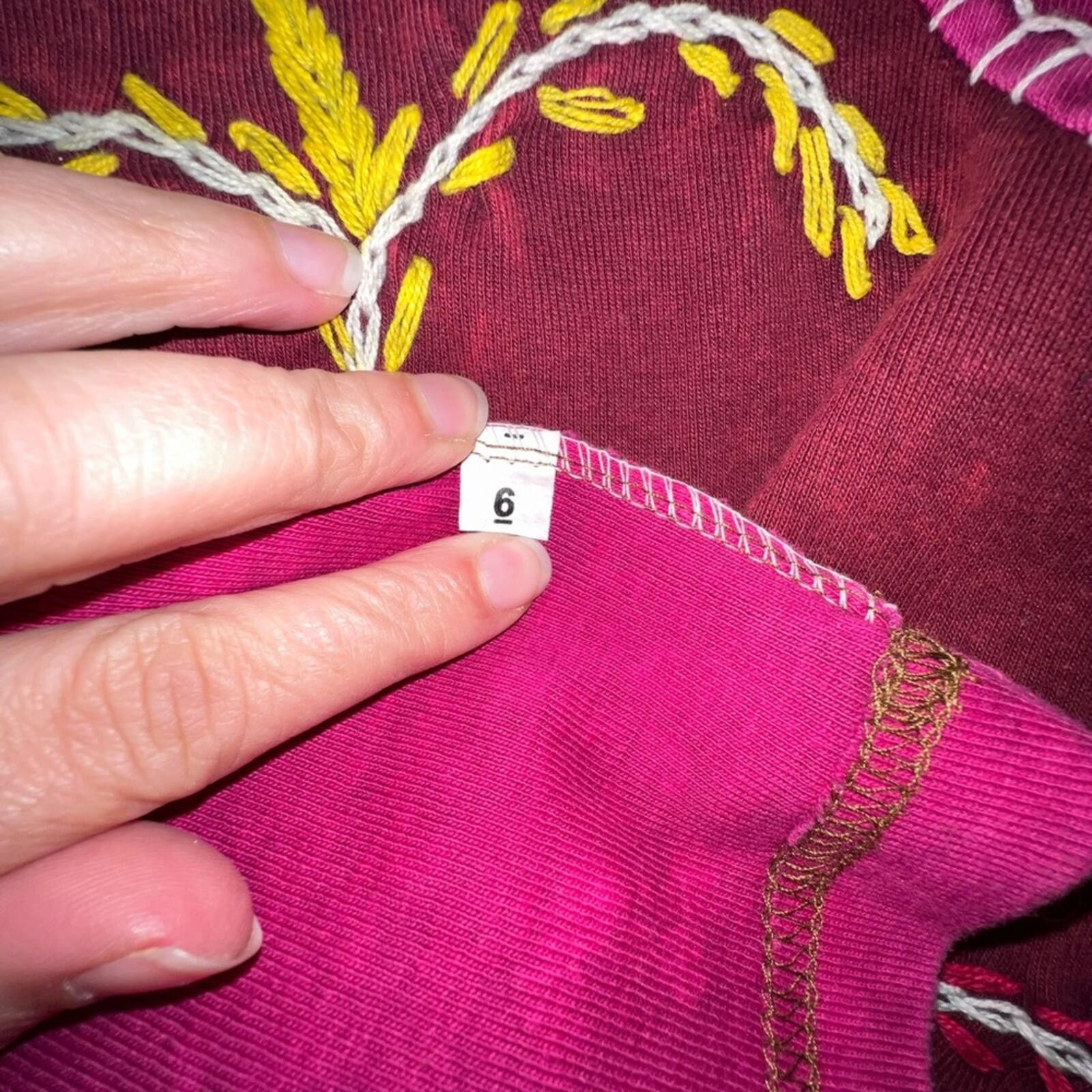 Other Women's K.P.C. Cotton Dress Large Burgundy Embroidered Size L / US 10 / IT 46 - 3 Thumbnail