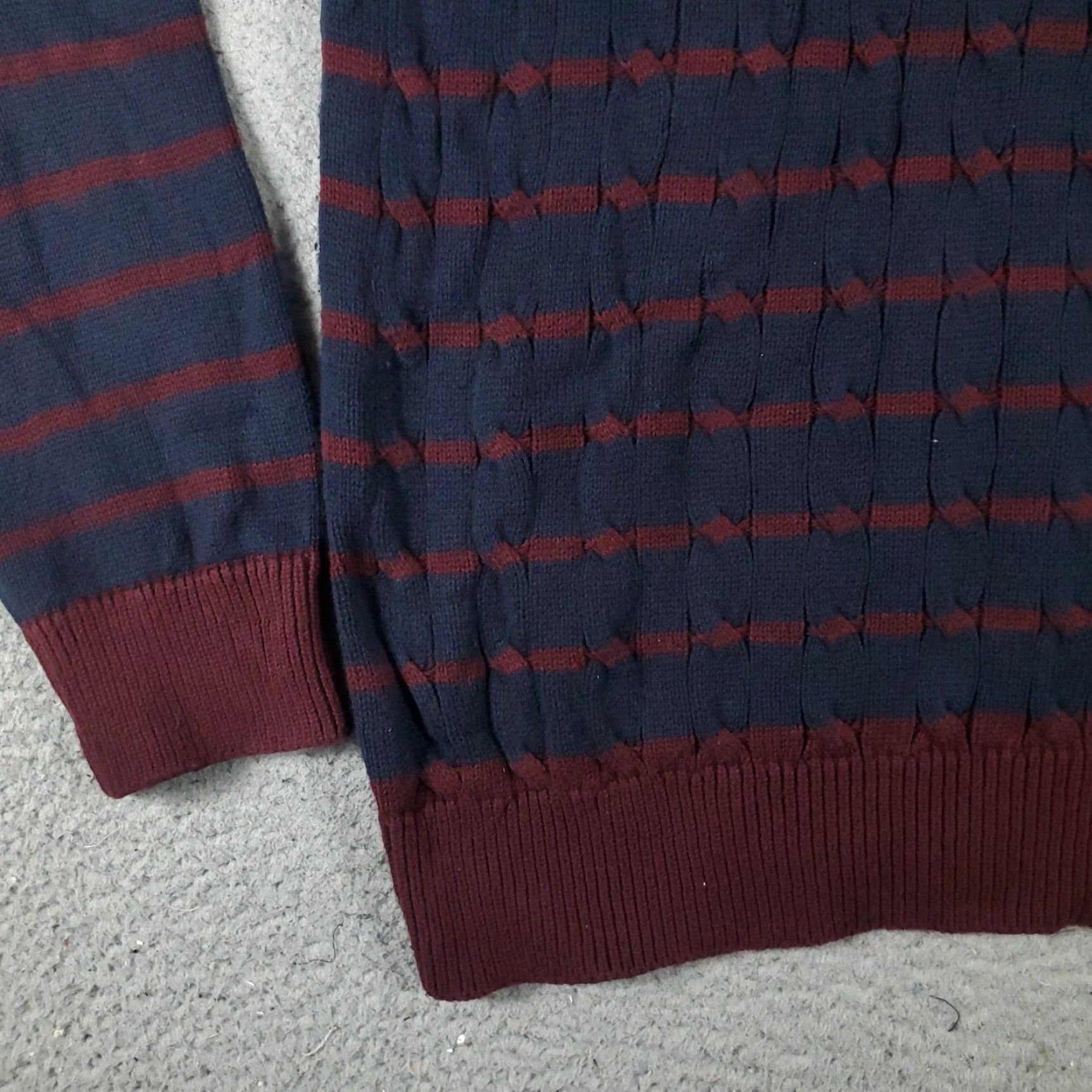 Nautica Nautica Cable Knit Sweater Mens Large Blue Red Stripe Casual Pullover Crew Neck Cotton Size US L / EU 52-54 / 3 - 3 Thumbnail