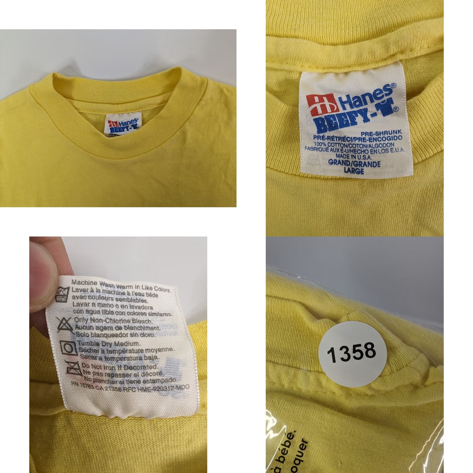 Hanes VINTAGE Hanes Beefy-T Shirt L Mens Yellow 100% Cotton Short Sleeve Crew Neck Graphic Tee USA Racing 80s 90s Beltsander Size US L / EU 52-54 / 3 - 8 Thumbnail