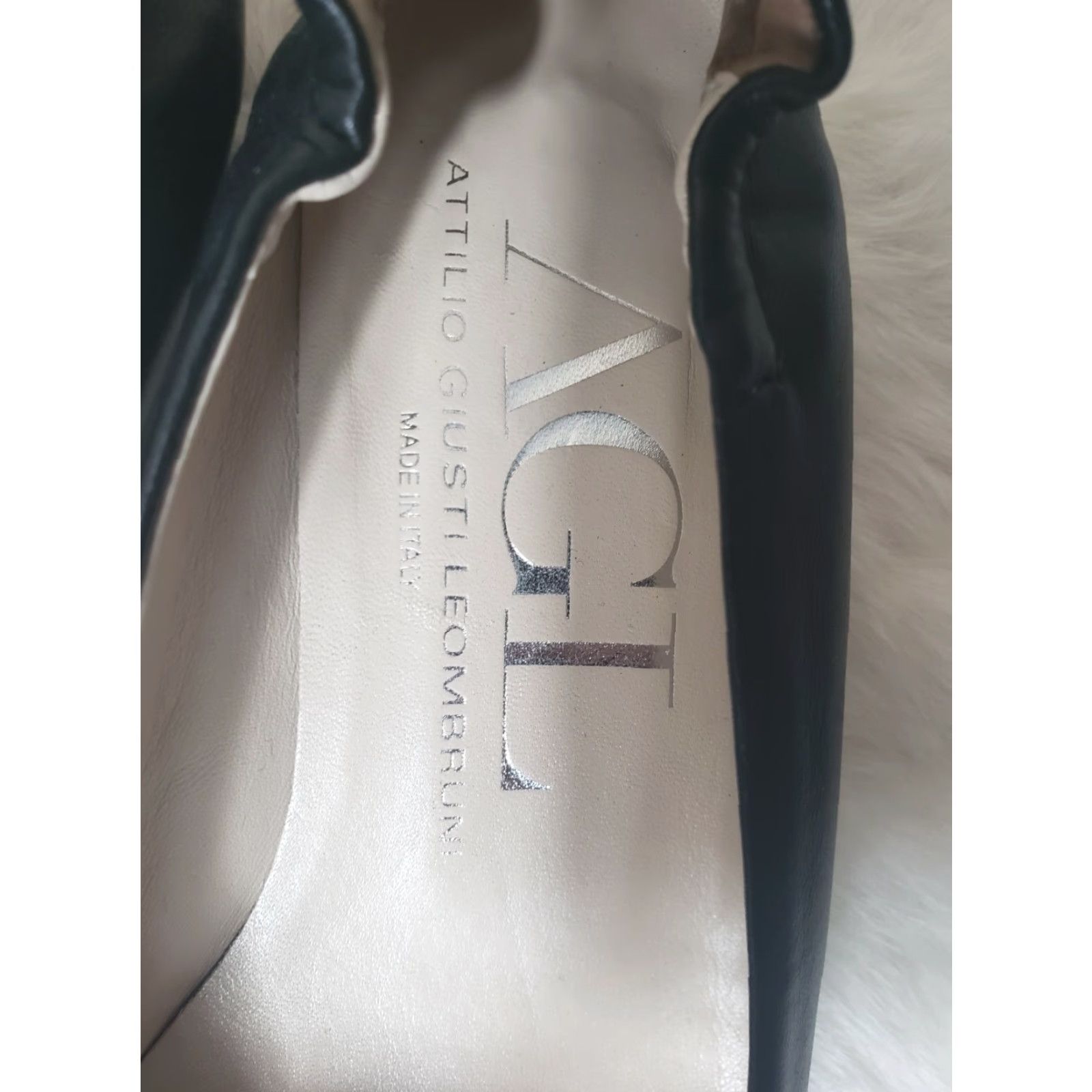 AGL AGL Peep Toe Leather Twist Front Ballet Flats-Size 35/6.5 Women Ballet Flat Black/Pewter Slip On Cushioned Metallic 1 1/2" Heel Size US 7 / IT 37 - 3 Thumbnail