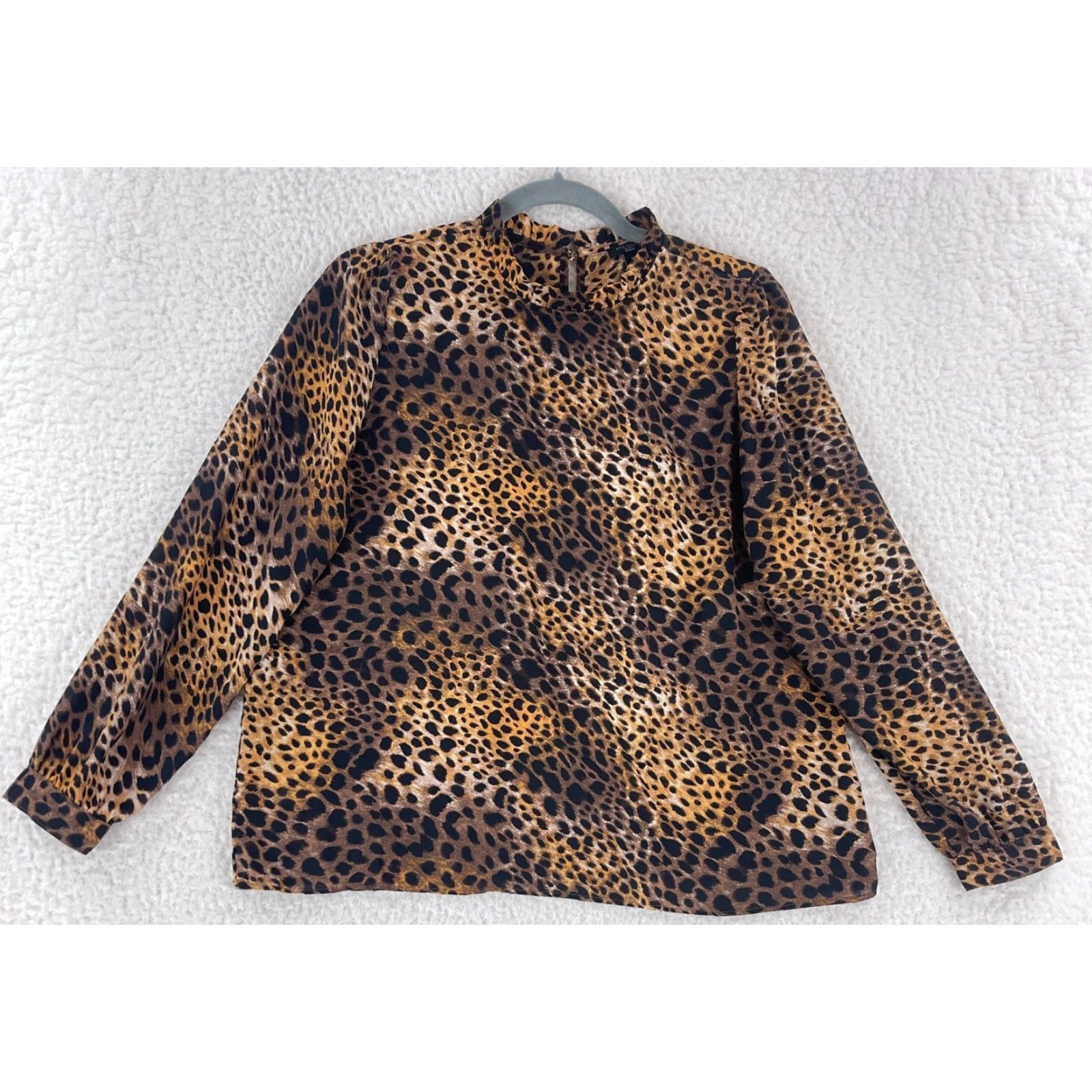 Ann Taylor Ann Taylor Factory Shirt Womens MP Brown Animal Print Long Sleeve High Neck Blouse Size M / US 6-8 / IT 42-44 - 2 Thumbnail