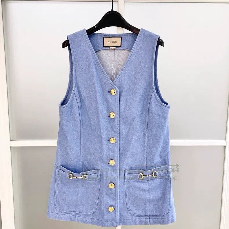 Gucci Gucci Blue horse buckle single-breasted denim dress Size M / US 6-8 / IT 42-44 - 1 Thumbnail