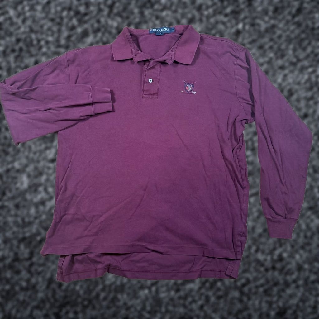 VINTAGE Polo Ralph Lauren Golf Mens Large Shirt Club Crest Red 90’s Long Sleeve