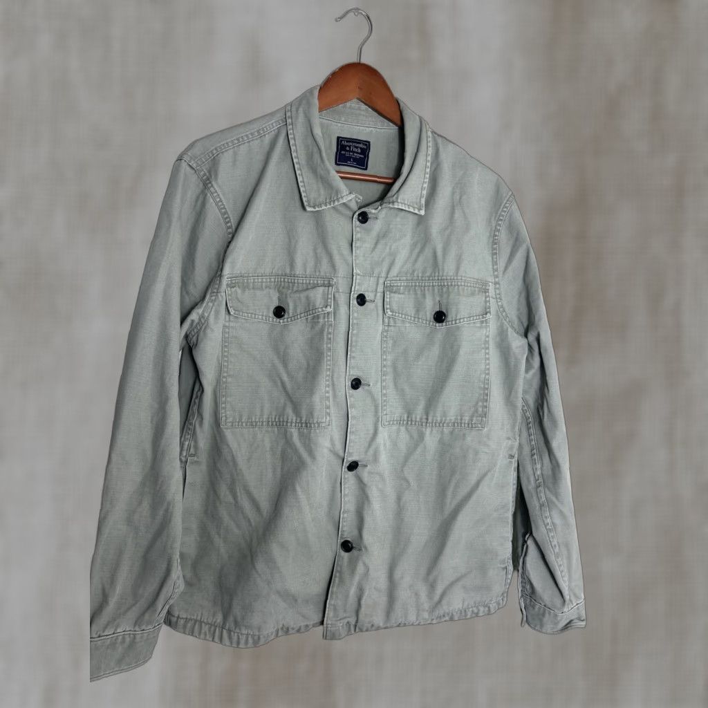 Abercrombie & Fitch Abercrombie & Fitch Mens Large Green Button-Up Cotton Field Jacket Long Sleeve Size US L / EU 52-54 / 3 - 1 Thumbnail