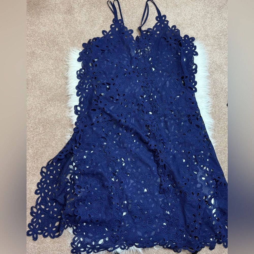 Anthropologie Anthropologie Strappy Cutwork Tunic Unlined Dress Navy Blue Size ONE SIZE - 2 Thumbnail