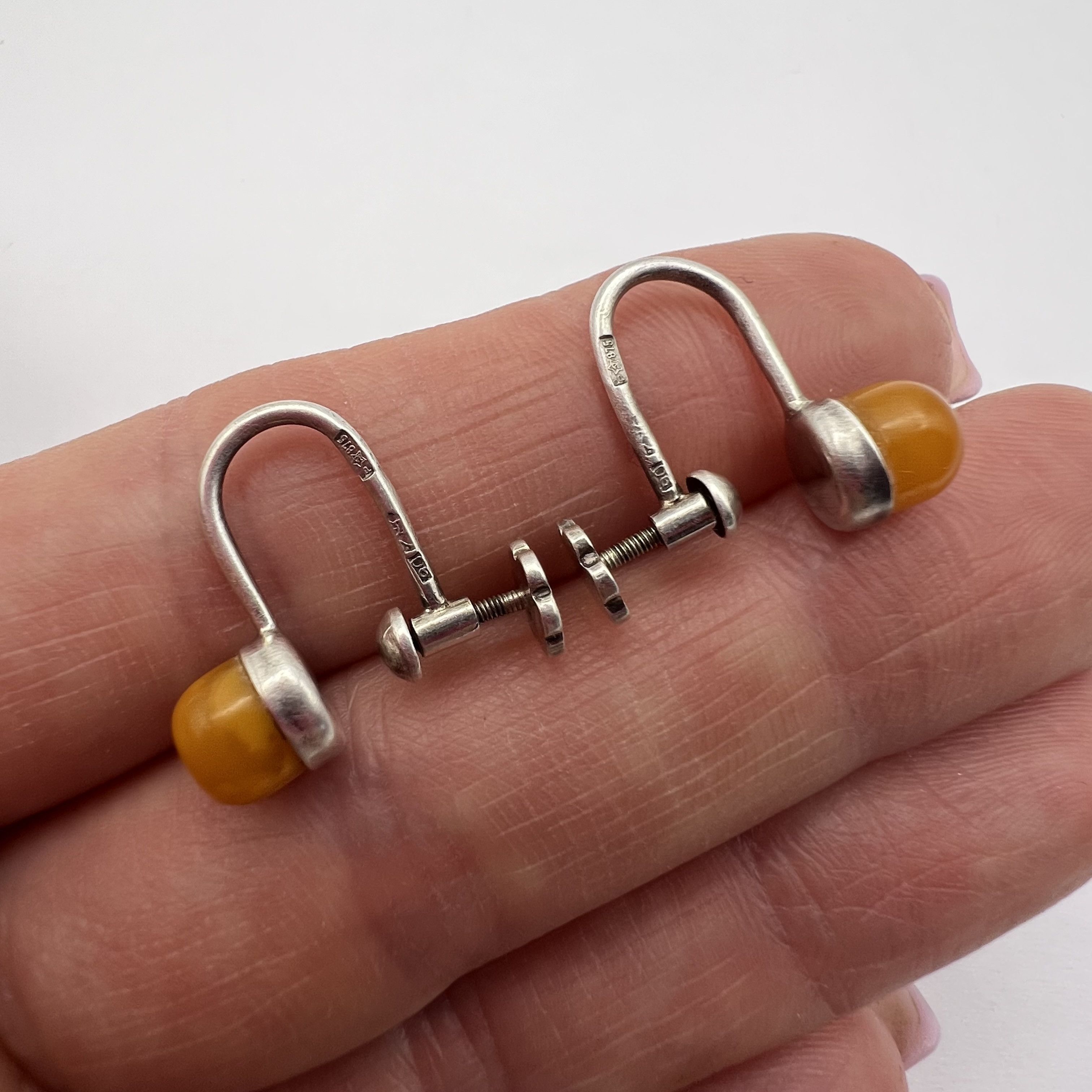 Vintage Vintage Soviet Silver 875 Baltic Amber Earrings Stud Size ONE SIZE - 7 Thumbnail