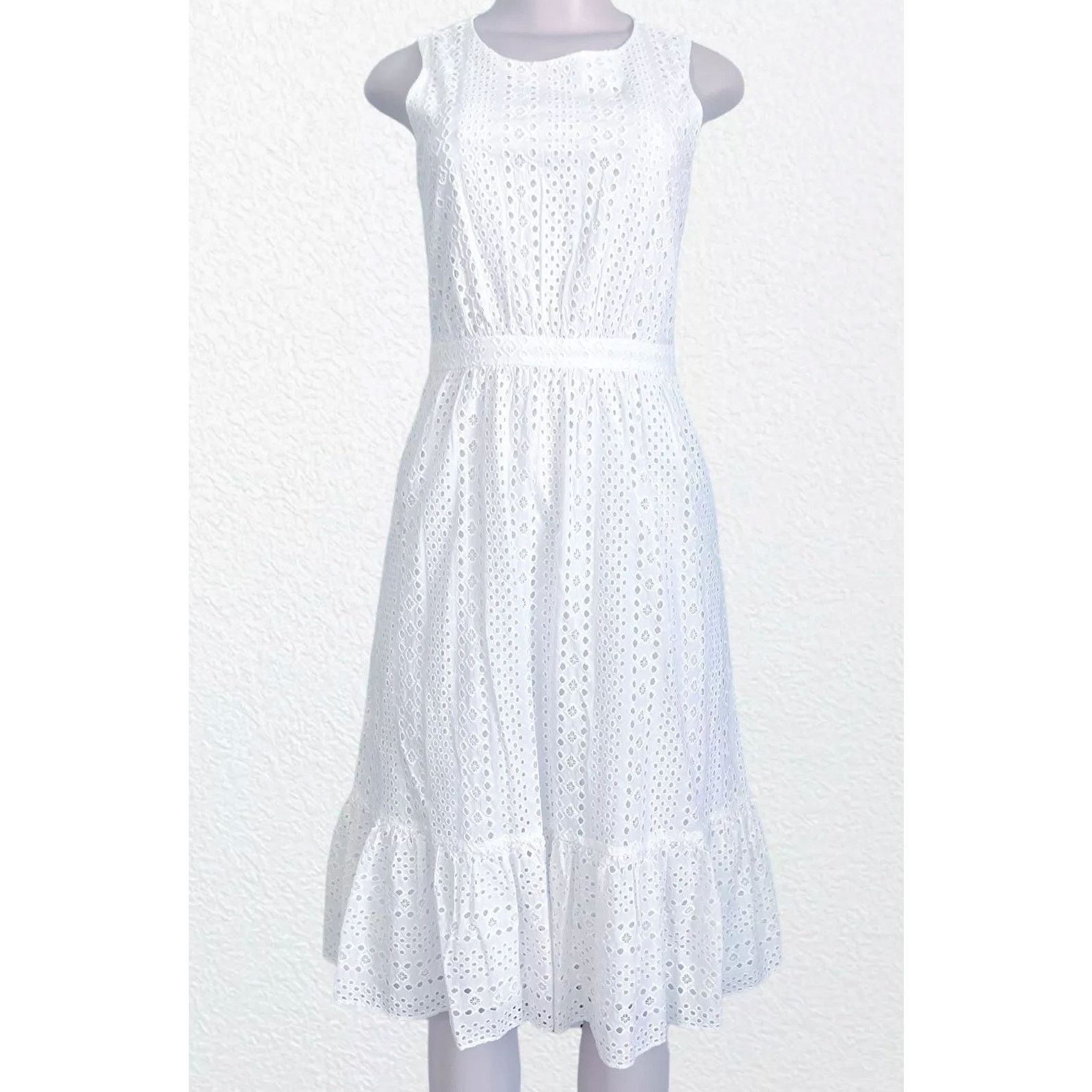 J.Crew Size 00 | J CREW White Cotton Eyelet Lace Sleeveless Dress Size XXS / US 00 / IT 34 - 2 Thumbnail