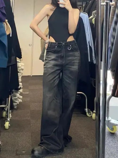 Japanese Brand × Vintage Vintage Black Wide Leg Jeans Women Oversized Size 32" / US 10 / IT 46 - 3 Thumbnail