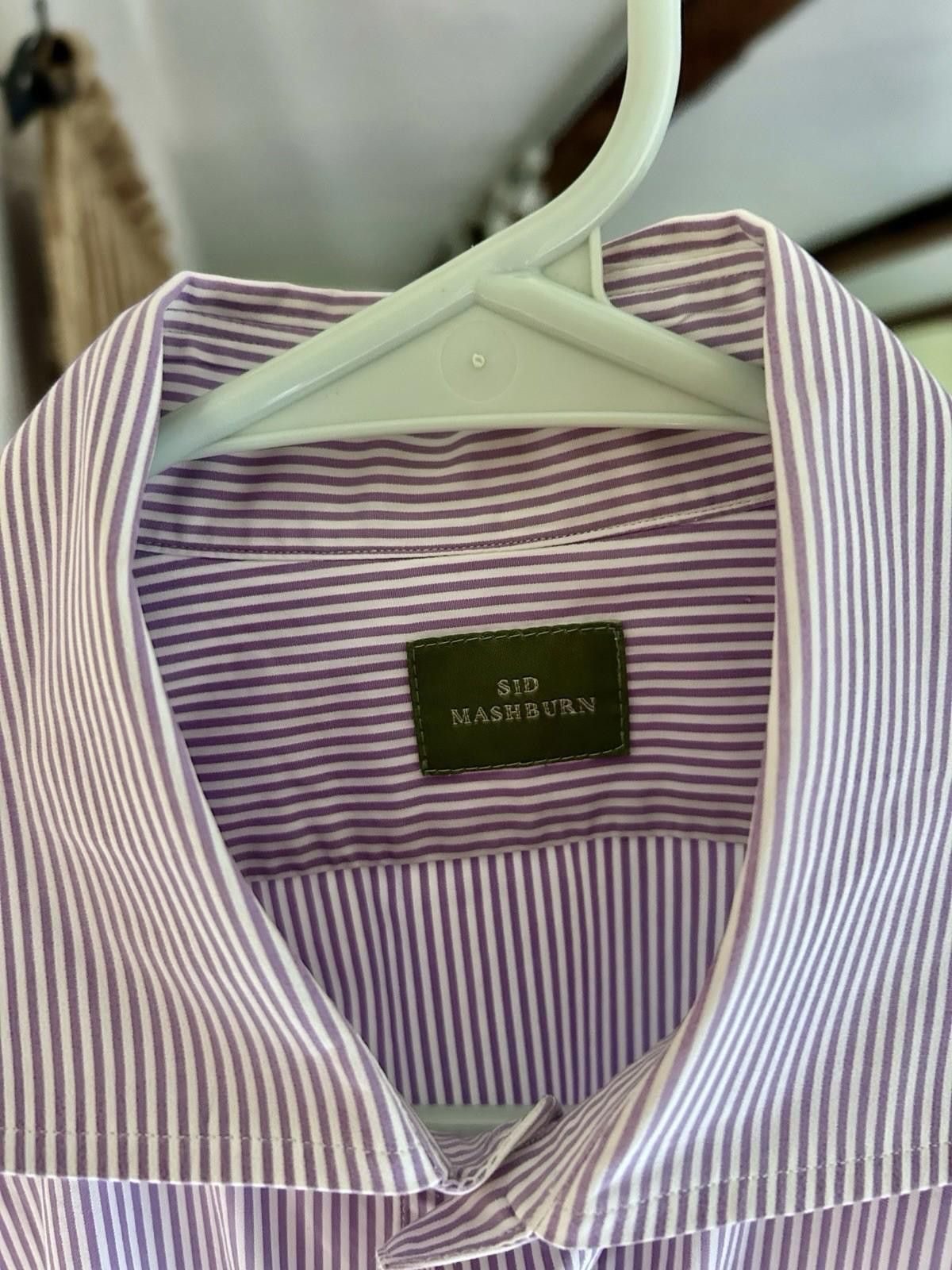 Sid Mashburn Sid Mashburn Dress Shirt – Purple/White Stripe 35 Size 36R - 3 Thumbnail
