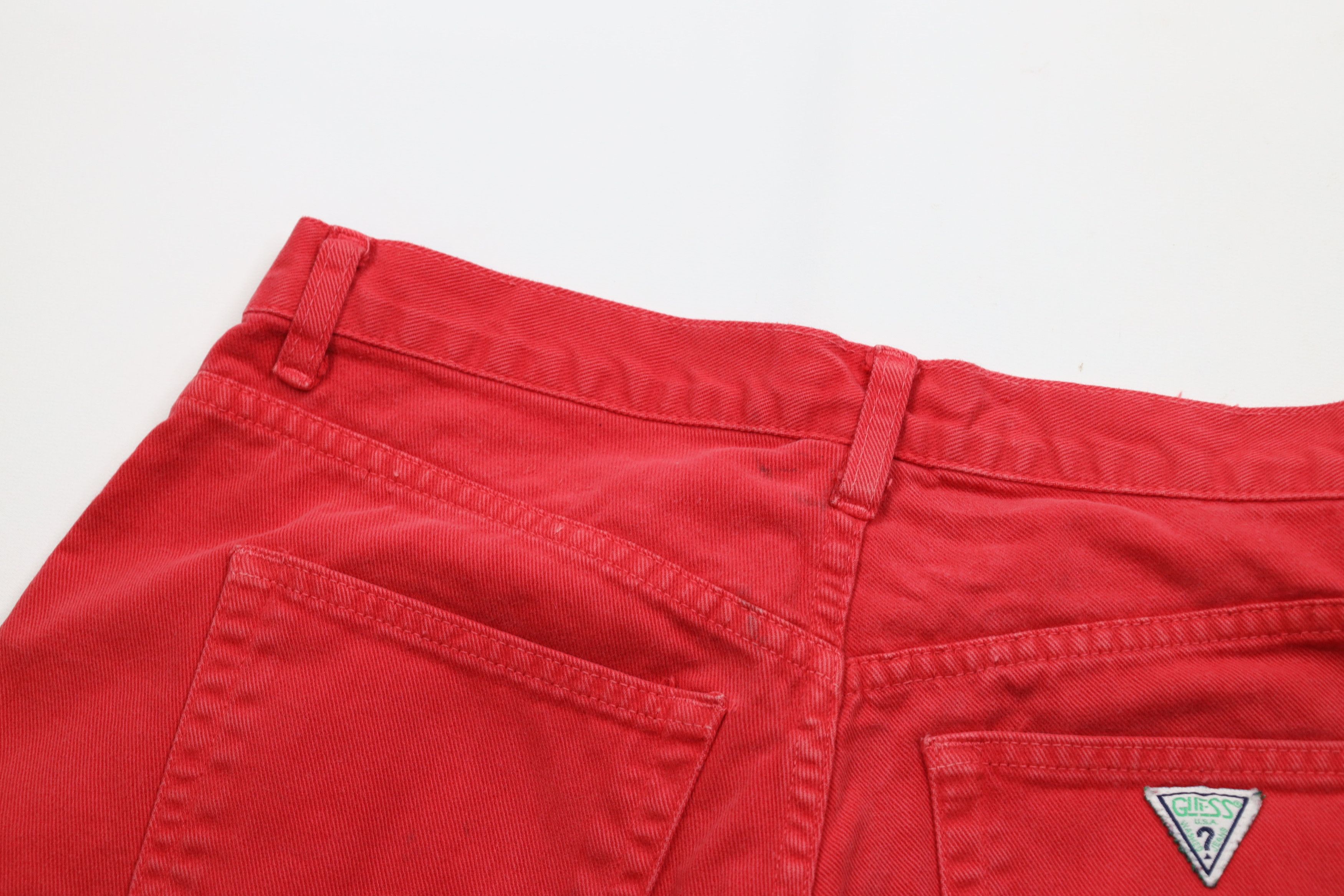 Guess Vintage 90s Guess Spell Out Denim Jean Shorts Red Cotton USA Size US 31 - 12 Thumbnail