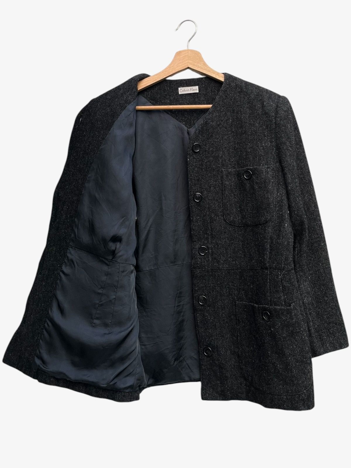 Calvin Klein Calvin Klein by Onward Collarless Tweed Wool Utility Shacket Size L / US 10 / IT 46 - 3 Thumbnail
