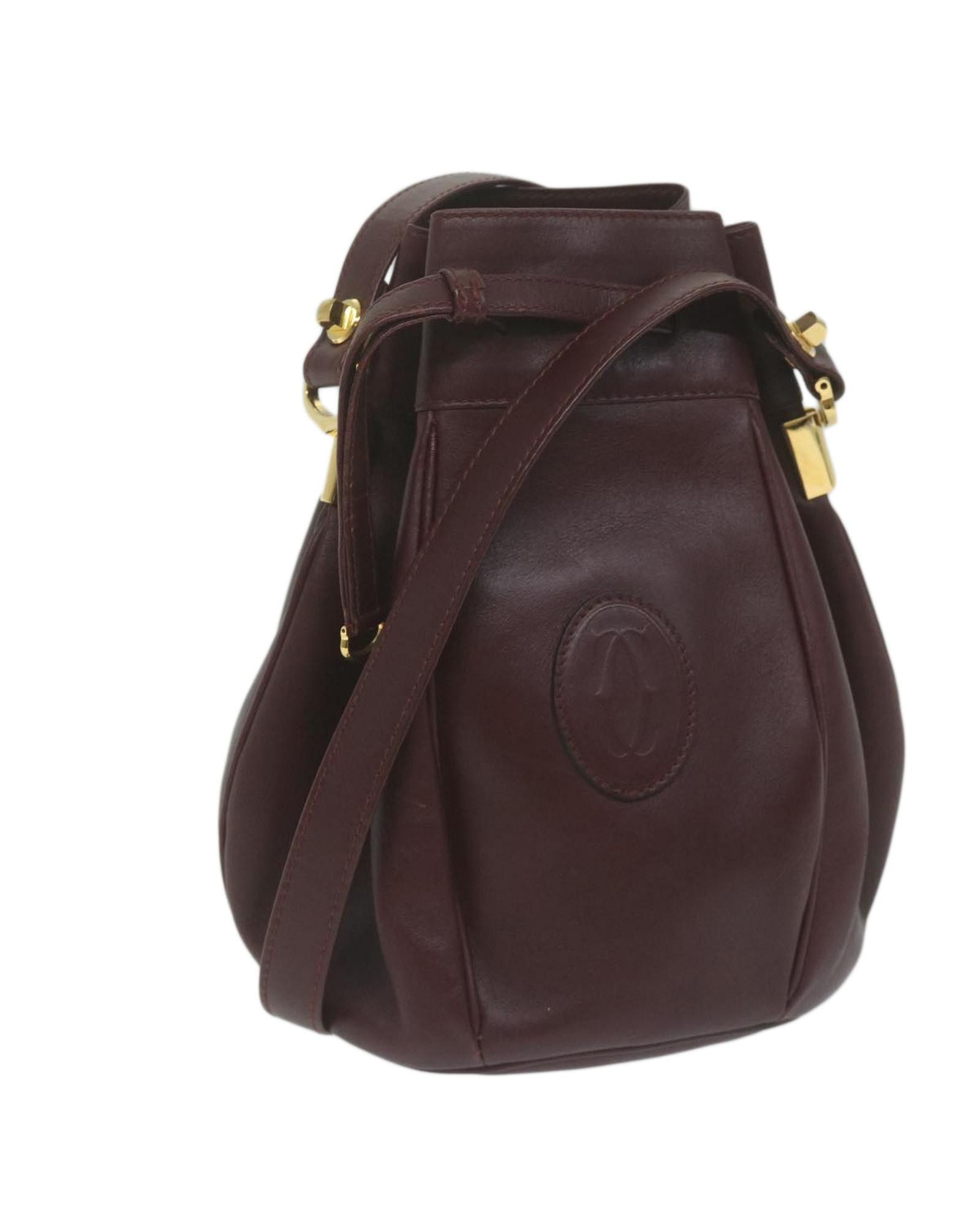 image of Cartier Sophisticated Wine-Red Leather Shoulder Bag in Burgundy, Women's