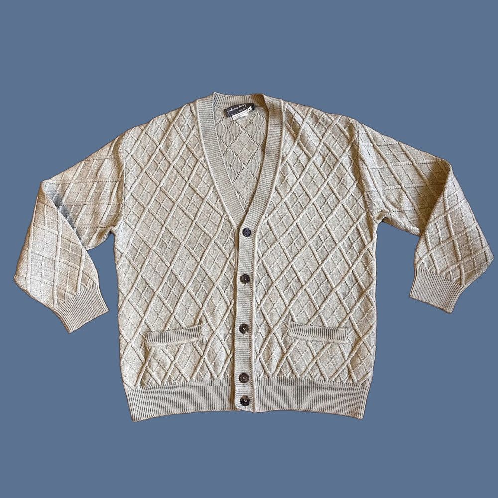 Salvatore Ferragamo Salvatore Ferragamo Diamond Cardigan Sweater Women’s Large Beige Size L / US 10 / IT 46 - 1 Thumbnail
