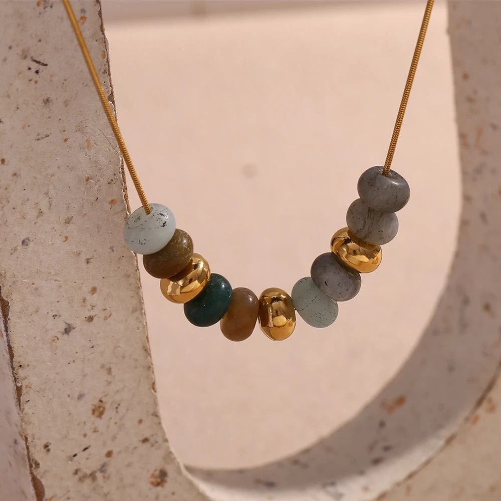 Jewelry × Vintage Natural Stone Beaded Snake Chain Necklace Size ONE SIZE - 1 Thumbnail