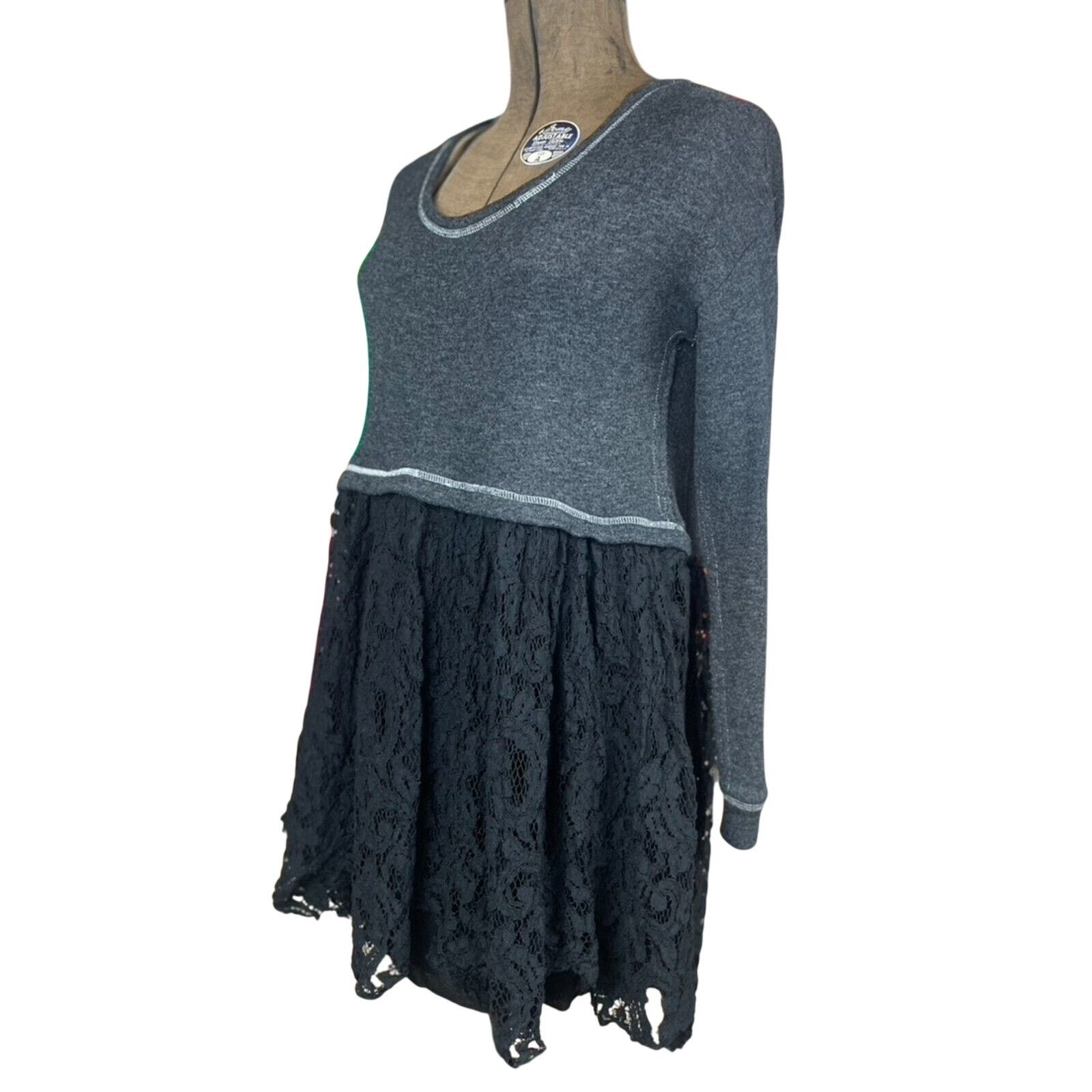 Other KIMCHI Gray Knit Lace Babydoll Dress (S) Mini Coquette Y2K Size S / US 4 / IT 40 - 2 Thumbnail