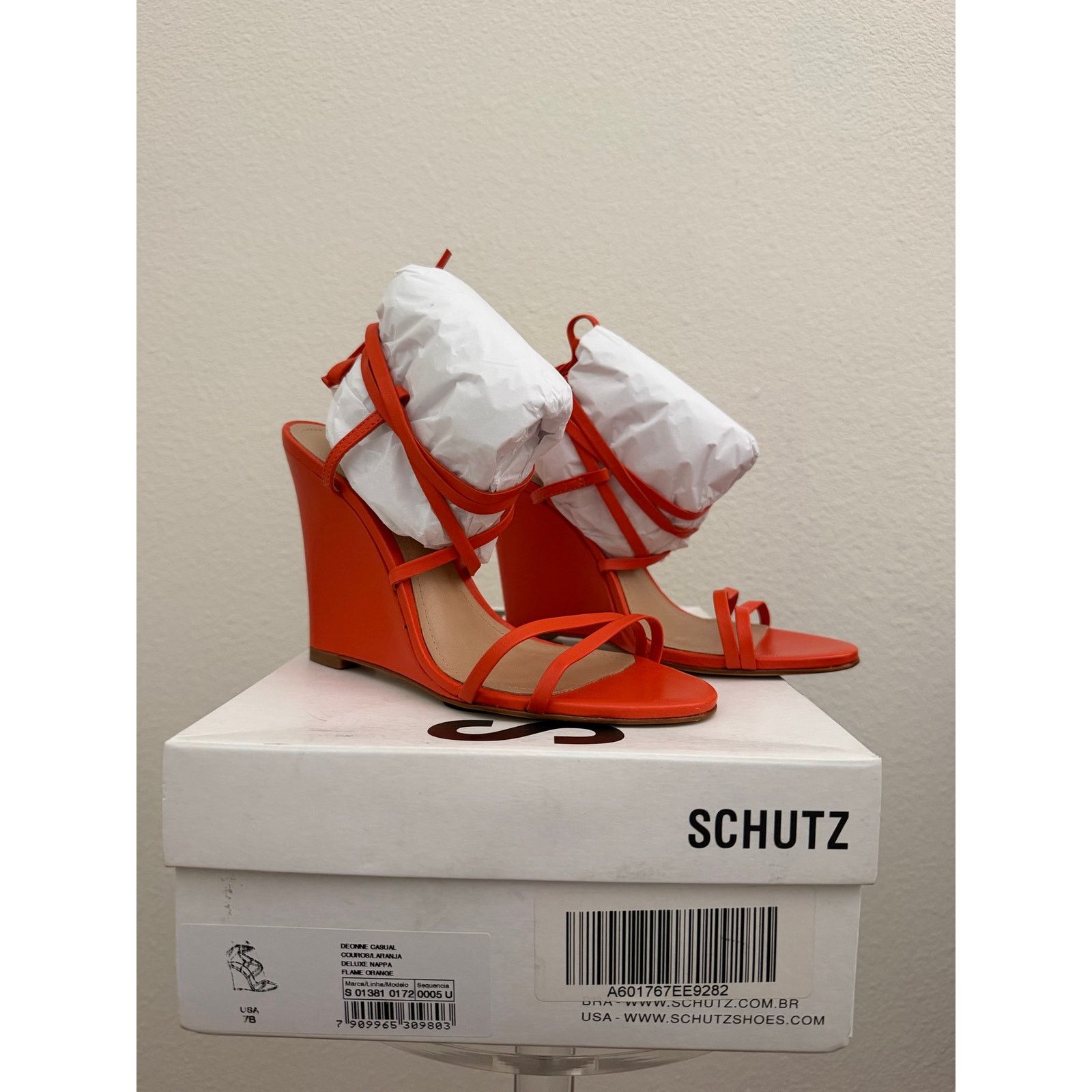 SCHUTZ Schutz Leather Heeled Sandals Deonne flame orange sz 7 Size US 7 / IT 37 - 3 Thumbnail