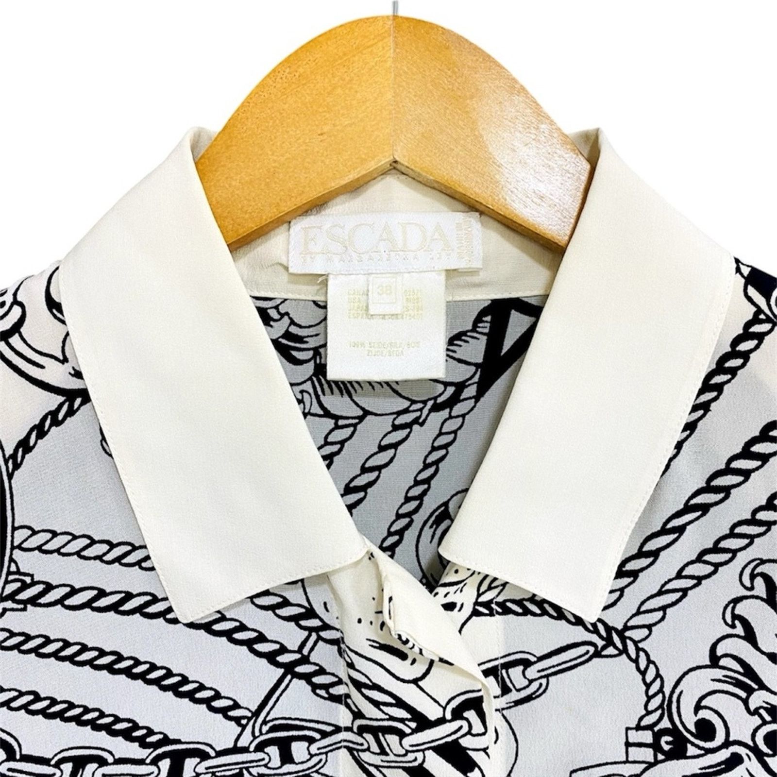 Escada 90s Vintage ESCADA Nautical Print Black & White Silk Blouse Size S / US 4 / IT 40 - 6 Thumbnail