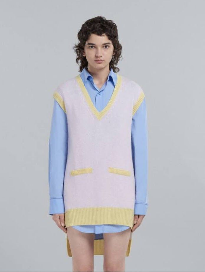 image of Marni O1W1Db10524 Wool Sweater In Yellow/white, Women's (Size 2XL)