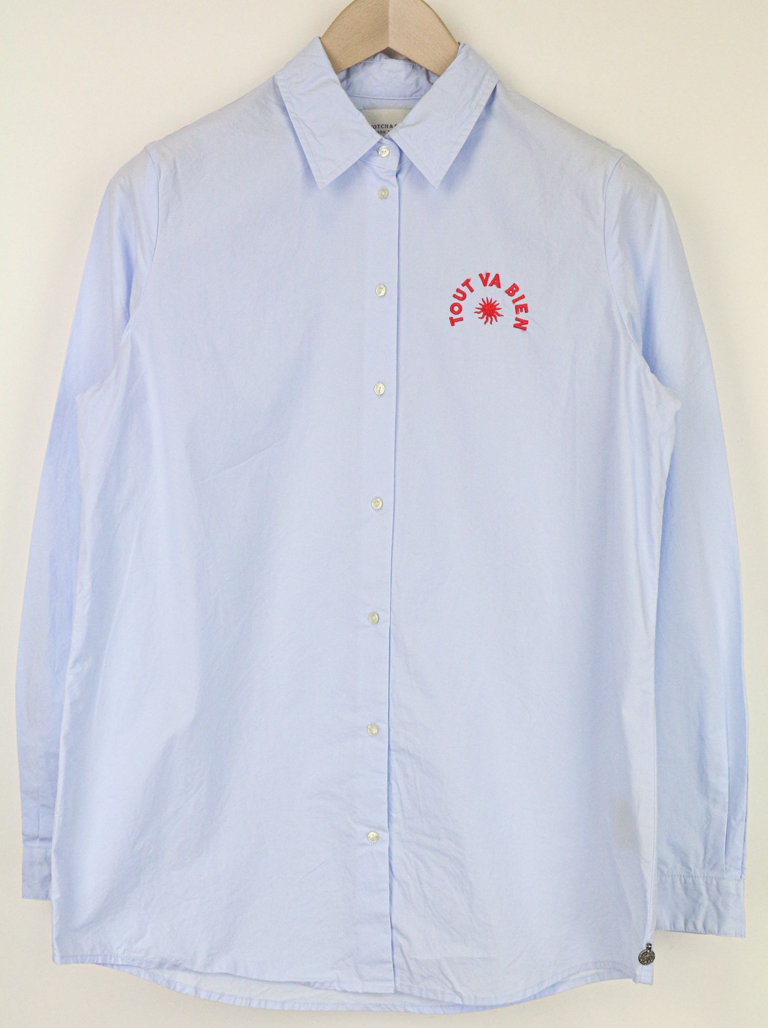 Maison Scotch M Light Blue Cotton Logo Long Sleeve Shirt 74252 Size M / US 6-8 / IT 42-44 - 1 Thumbnail