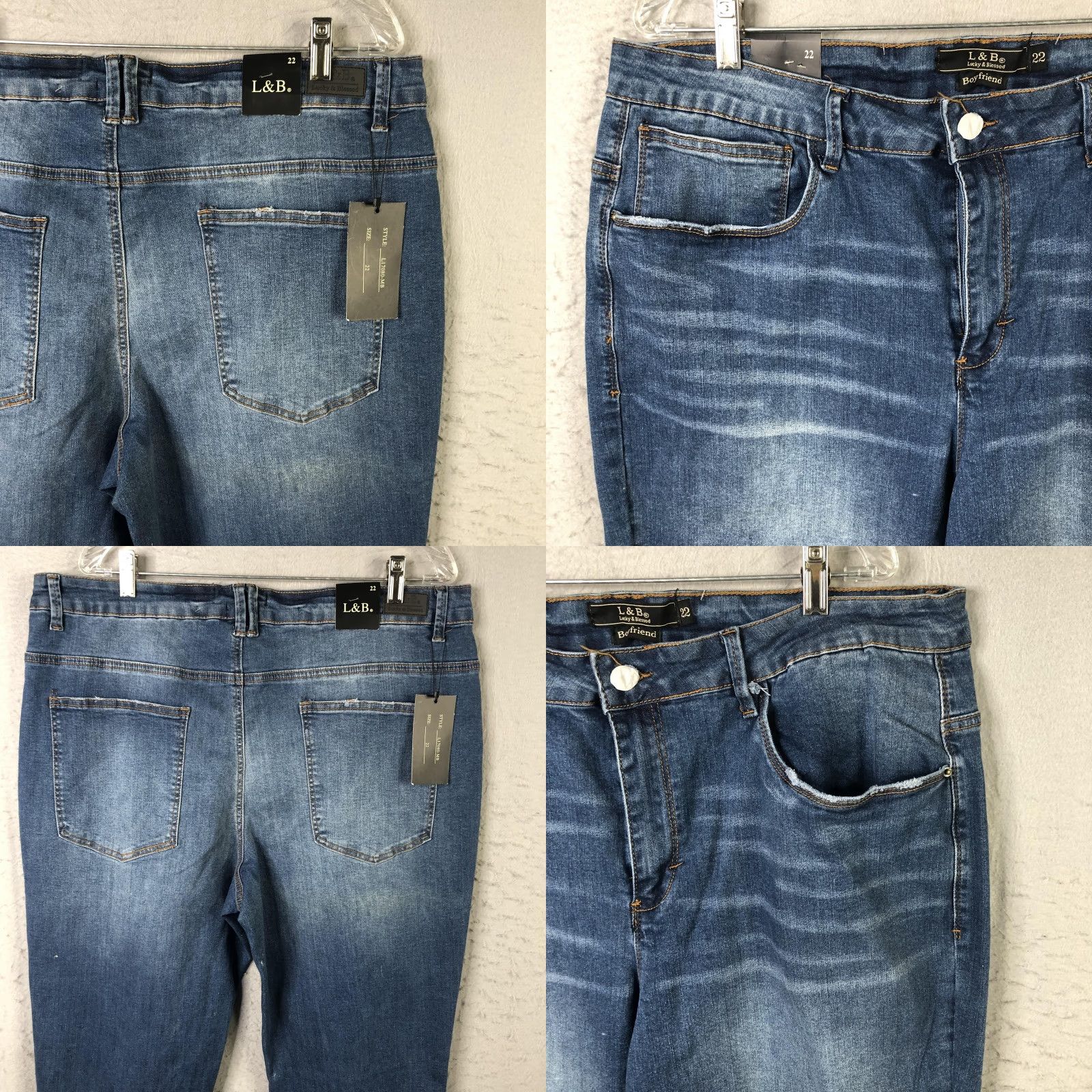 Vintage Lucky & Blessed Jeans Womens Plus 22 Blue Boyfriend High Rise Stretch Denim Size 40" / US 18 - 10 Thumbnail
