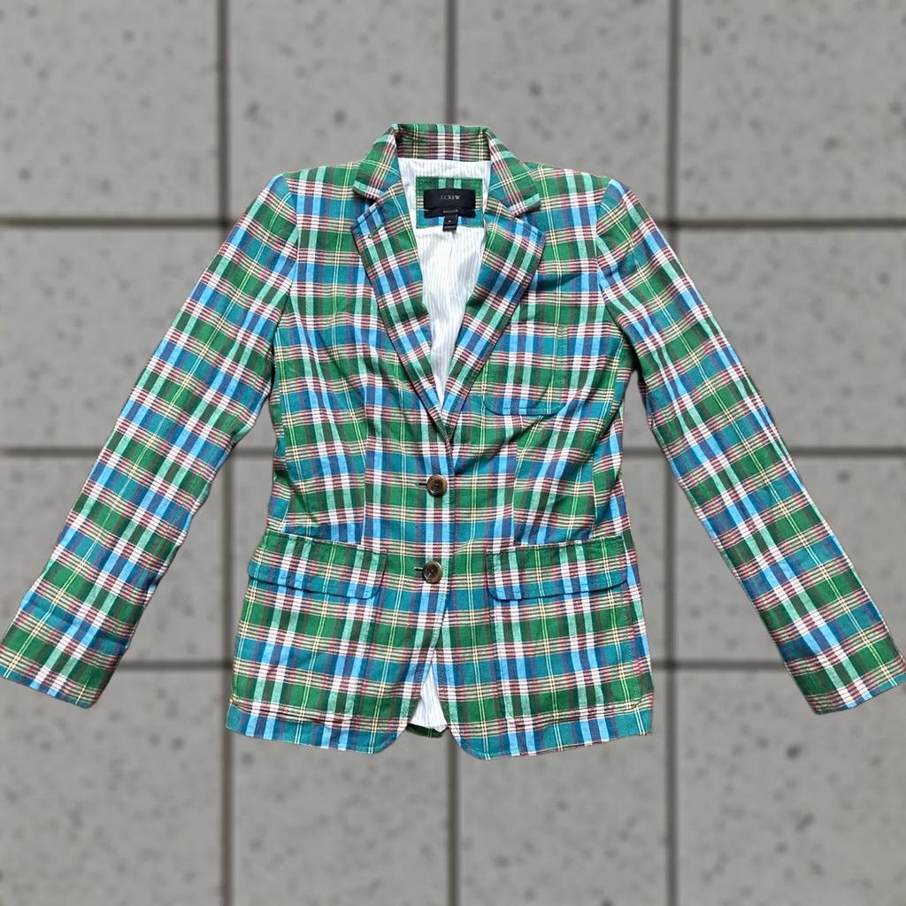 J.Crew VINTAGE J.CREW Rhodes Blazer Plaid Green Linen Blend Women Size 0 Jacket Womens Surgeon Cuff Size XS / US 0-2 / IT 36-38 - 1 Thumbnail