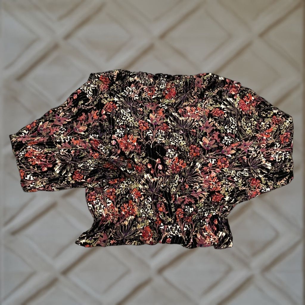 AQUA Aqua Bloomingdale's Floral Cropped Top Womens XS Multi Long Sleeve Metallic Size XS / US 0-2 / IT 36-38 - 1 Thumbnail