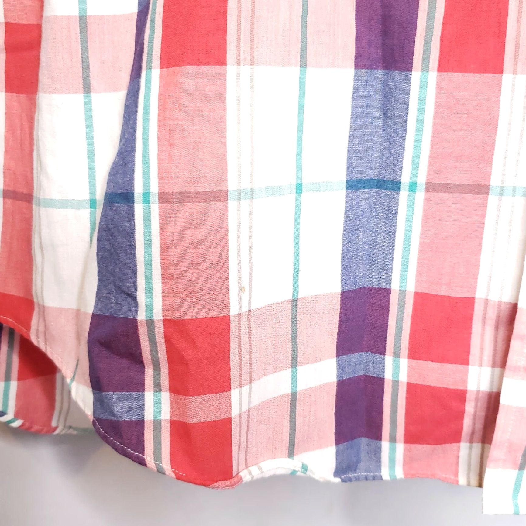 Needles VINTAGE St Stephen Collection 1X Big & Tall Button-Up Plaid Short Sleeve Red White Blue Tailoring Shirt Mens Size ONE SIZE - 3 Thumbnail