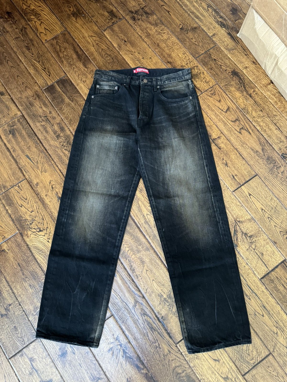 image of Supreme Distressed Loose Fit Selvedge Jean in Black, Men's (Size 30)