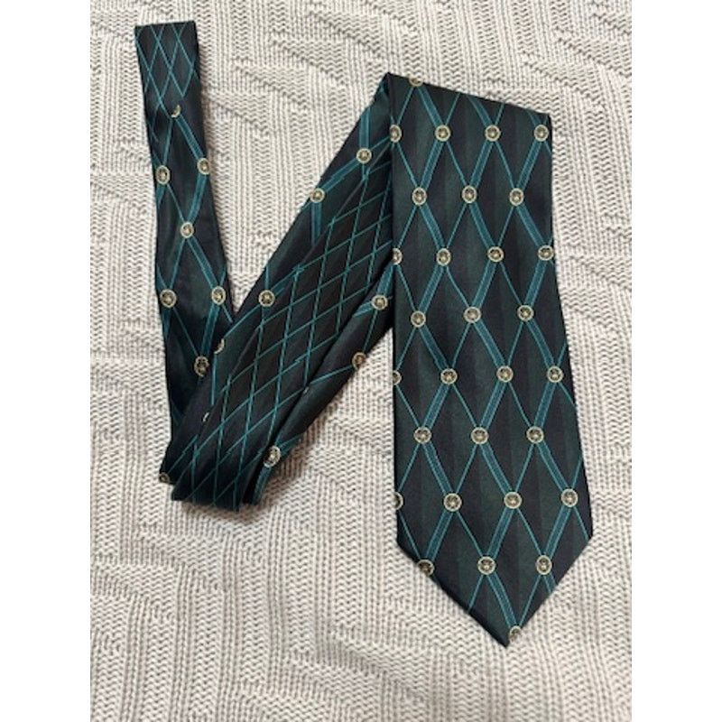 Versace Versace green and black medusa head plaid silk tie Size ONE SIZE - 1 Thumbnail