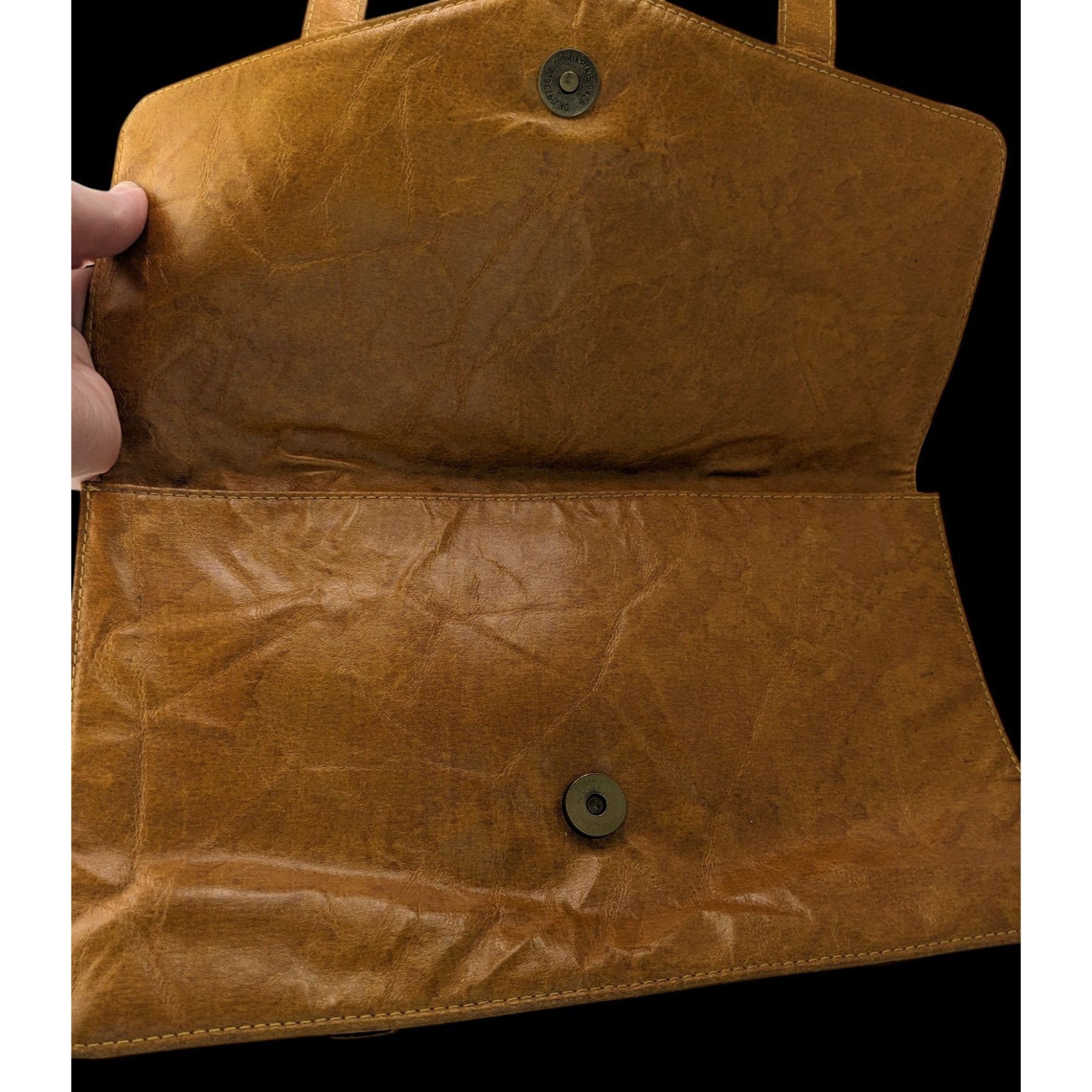 Split Retro Split Brown Faux Leather Clutch With Magnetic Closure Size ONE SIZE - 2 Thumbnail