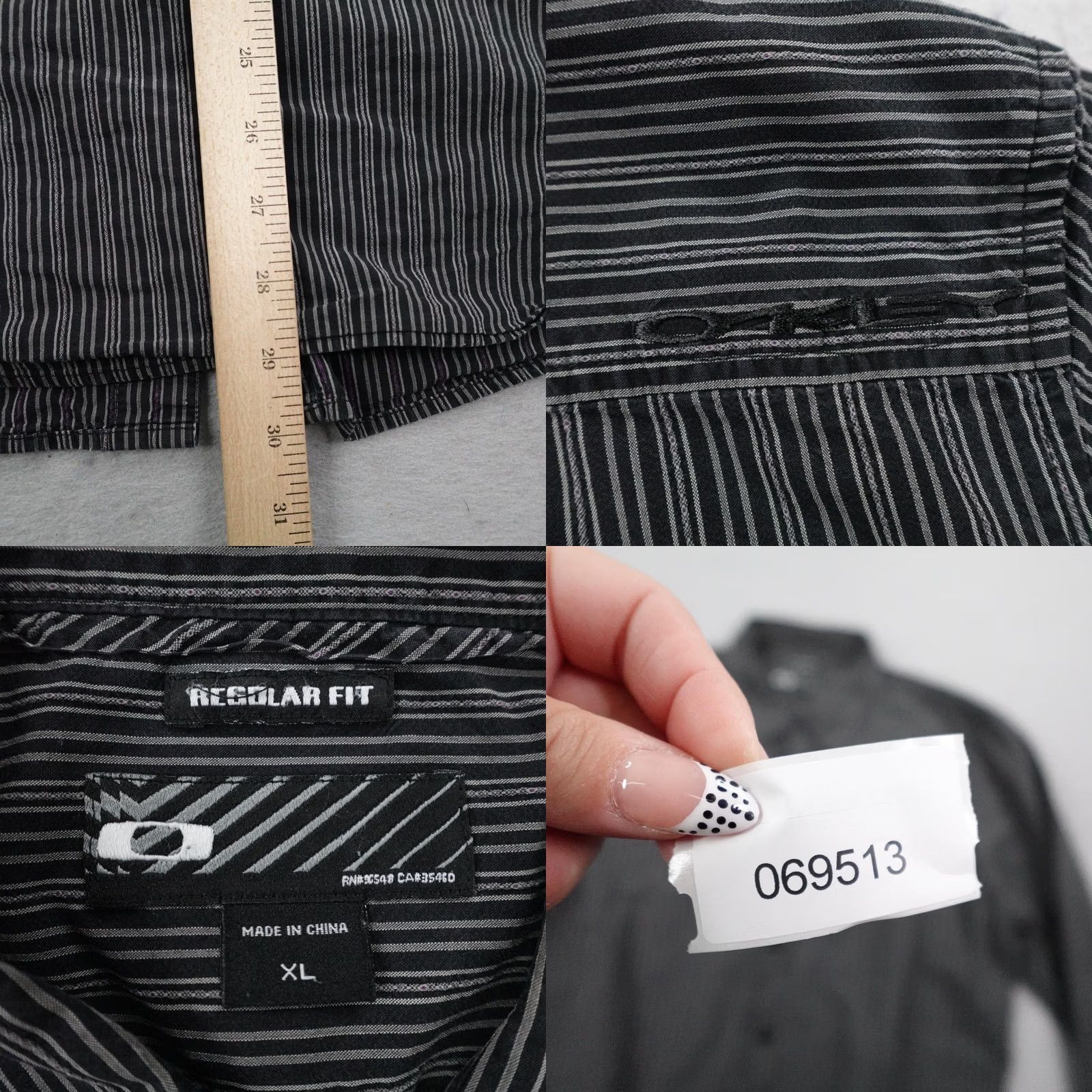 Oakley Oakley Shirt Mens XL Black Gray Striped Button Up Long Sleeve Casual Regular Fit Size US XL / EU 56 / 4 - 8 Thumbnail