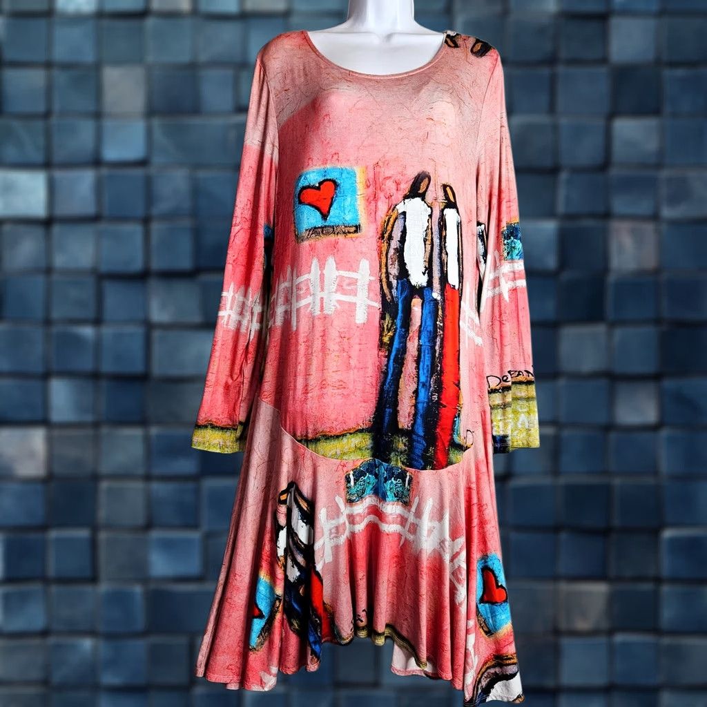 Fubu UBU Dress Women’s Large Pink Abstract Graphic Long Sleeve Casual Multicolor Size L / US 10 / IT 46 - 1 Thumbnail