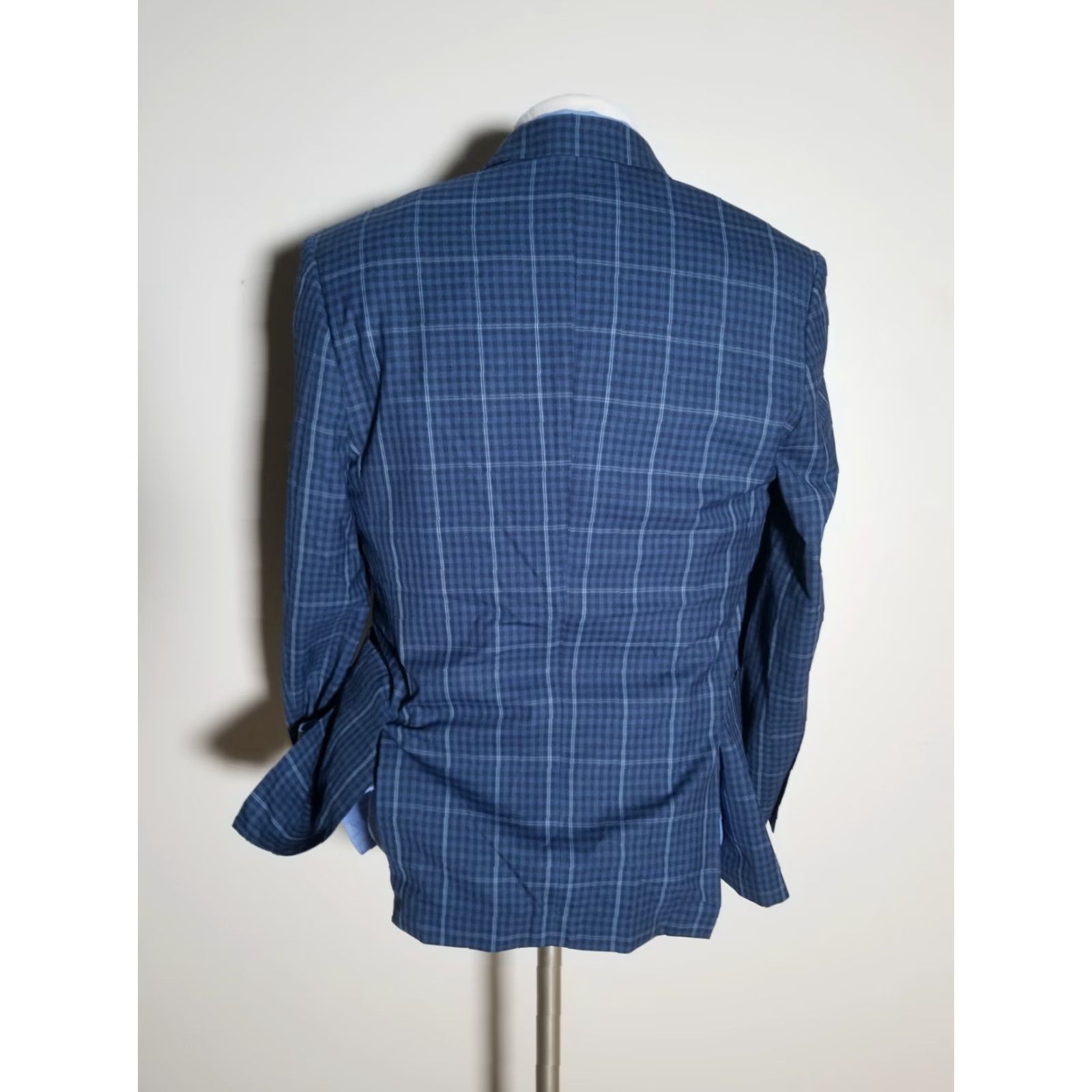 Balmain Sport Coat Jacket Blues Check Wool 38R Slim Adult Men Regular Notch Lapel Four-Button Four-Button Single-Breasted Tailored