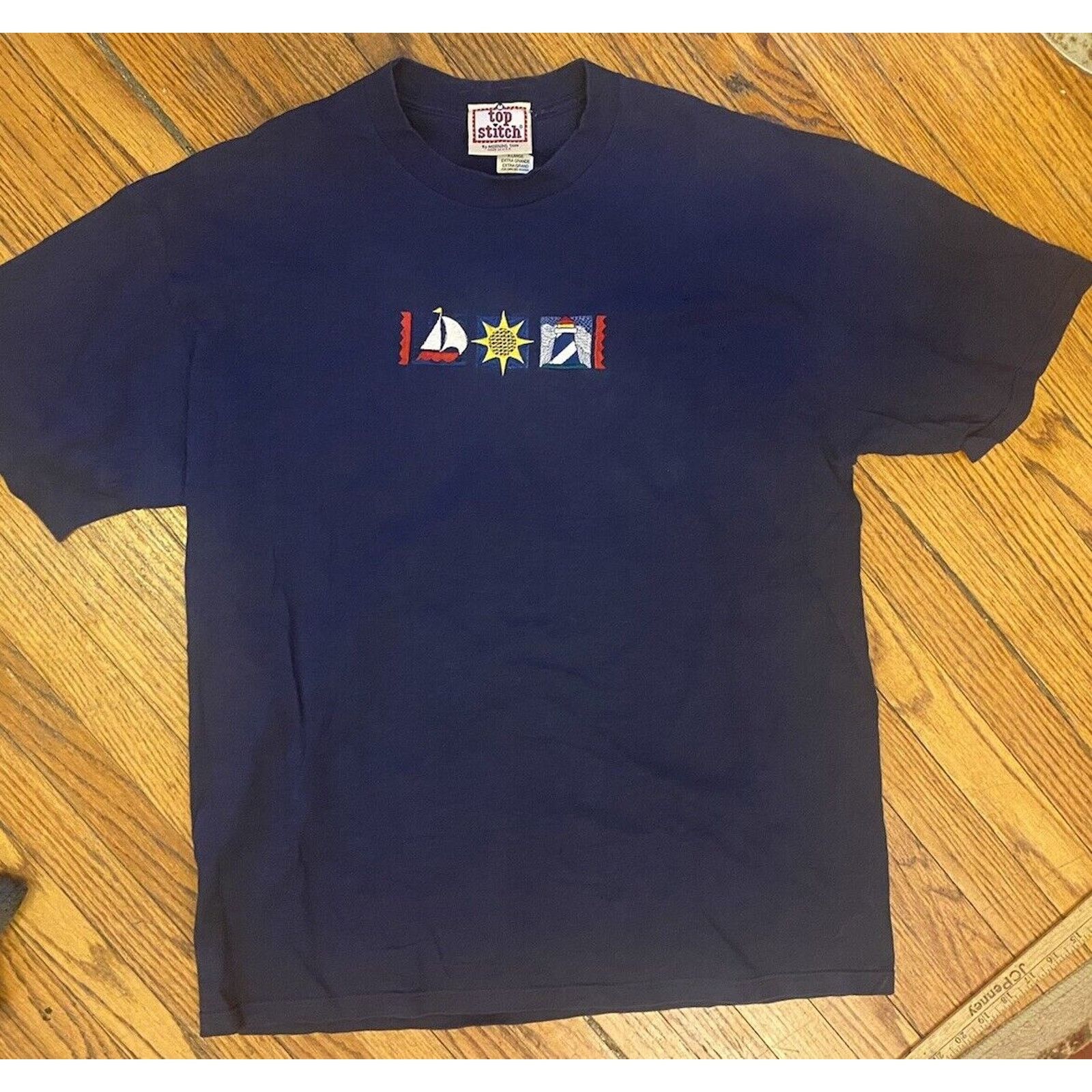 Other Vintage Top Stich Embroidered Sailboat T Shirt Mens XL Blue Size US XL / EU 56 / 4 - 1 Thumbnail