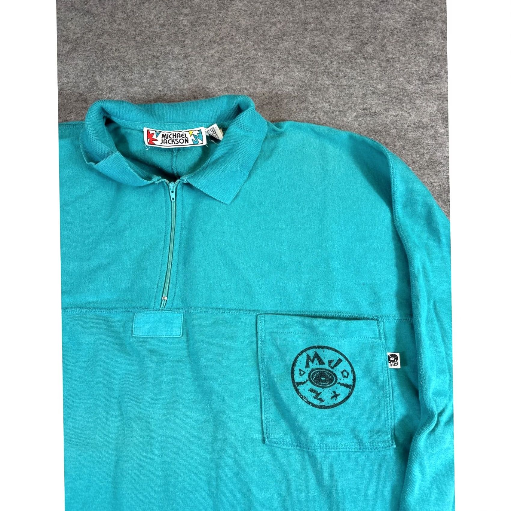 Vintage Michael Jackson Polo Shirt Mens Large Blue Long Sleeve Y2K Mj 1/4 Zip, Men's — image 2 of 6