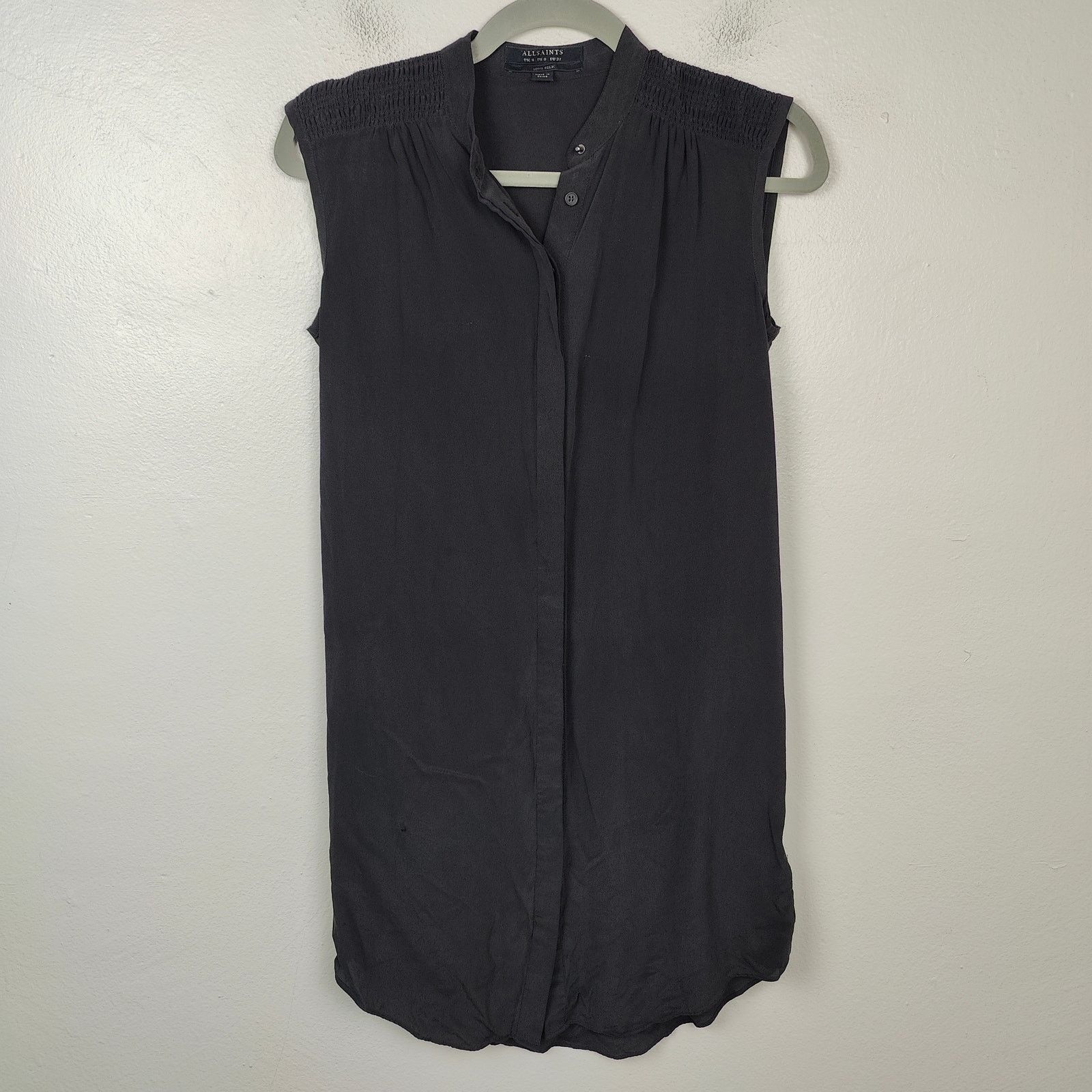 Allsaints AllSaints Sirius Dress Womens 0 Black 100% Silk Shirt Button Size XS / US 0-2 / IT 36-38 - 1 Thumbnail