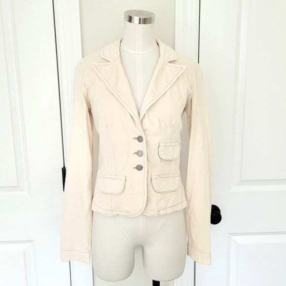 Calvin Klein Cream Corduroy Collared Button-Up Blazer Classic Preppy Size S / US 4 / IT 40 - 2 Thumbnail
