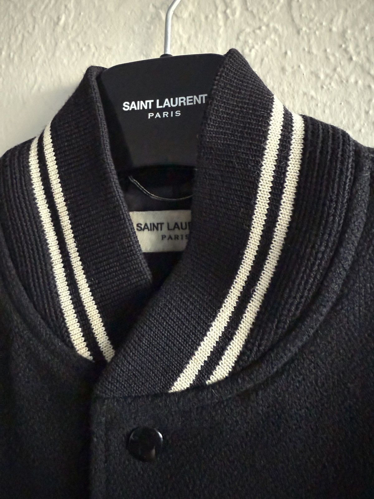 Hedi Slimane × Saint Laurent Paris Saint Laurent Paris Black Wool Teddy Varsity Jacket SS16 Size US M / EU 48-50 / 2 - 6 Thumbnail