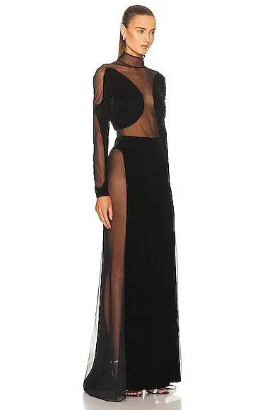 Tom Ford o1loc1c0625 AB3116 Velvet Evening Maxi Dress in Black Size XS / US 0-2 / IT 36-38 - 2 Thumbnail