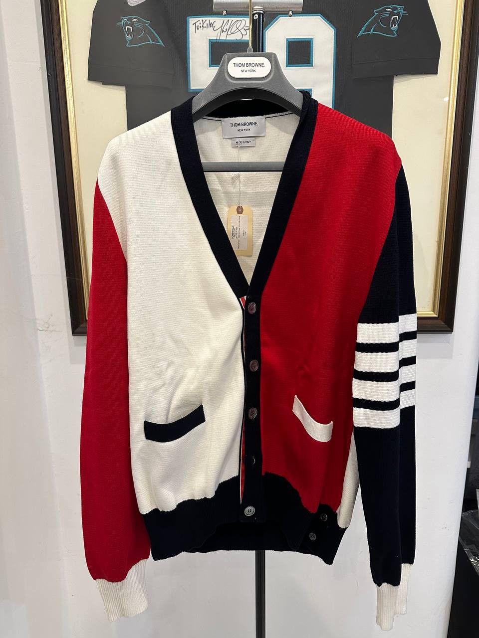 image of Thom Browne Cardigan in Blue White Red, Men's (Size XL)