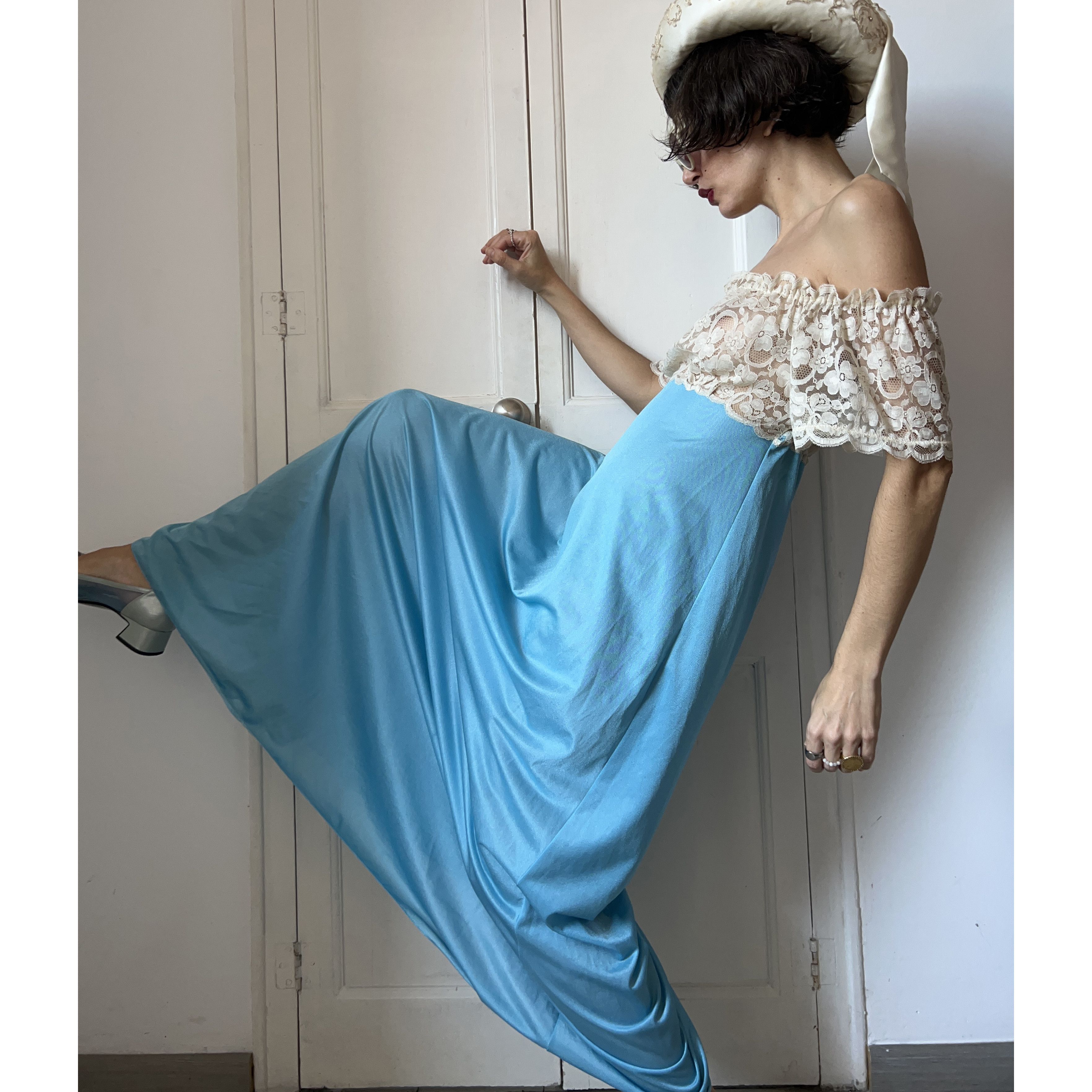 Vintage Vintage 90s Blue Lace off Should Nightgown Size M / US 6-8 / IT 42-44 - 5 Thumbnail