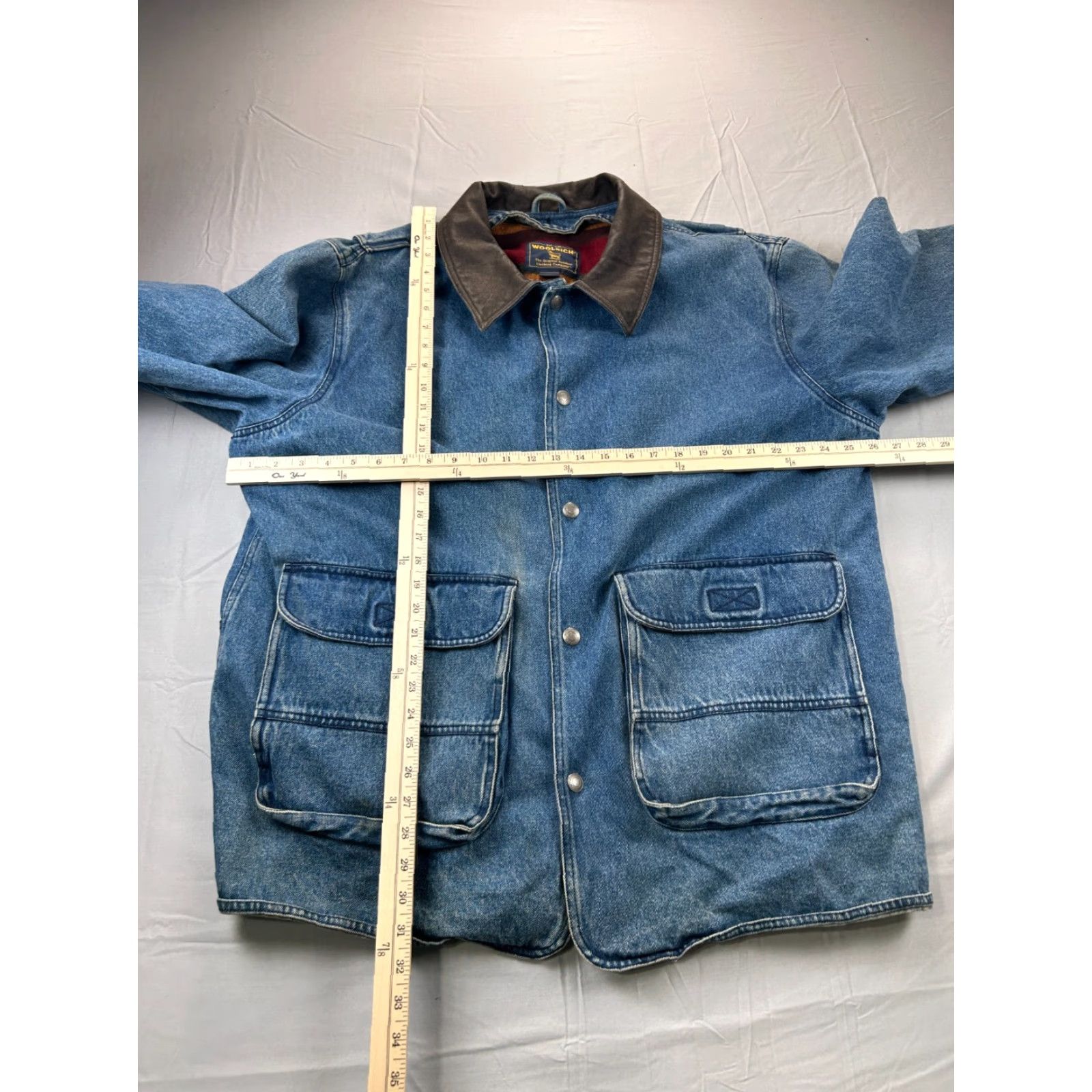 Vintage VINTAGE Woolrich Jacket Mens XL Blue Denim Leather Collar Barn Chore Coat Blanket Lined Size US XL / EU 56 / 4 - 5 Thumbnail
