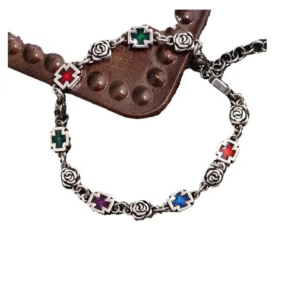 Jewelry Sweet Rose Flower Cross Shiny Colorful Crystal Bracelet Size ONE SIZE - 4 Thumbnail