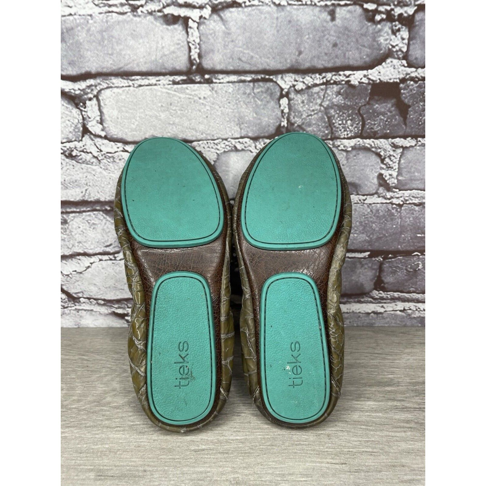 Other Tieks Green Grey Leather Croc Patent Leather Ballet Flats Sh Size US 7 / IT 37 - 6 Thumbnail
