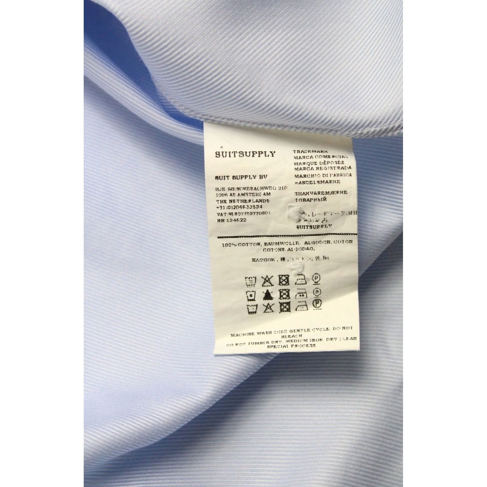 Suitsupply Suitsupply Extra Slim Fit Formal Shirt Blue Cutaway Neck LARGE Mens Shirt Dress Shirt Shirt, Blue, Formal, Business, Long Sleeve, Cotton, Button-Up Size 42R - 7 Thumbnail