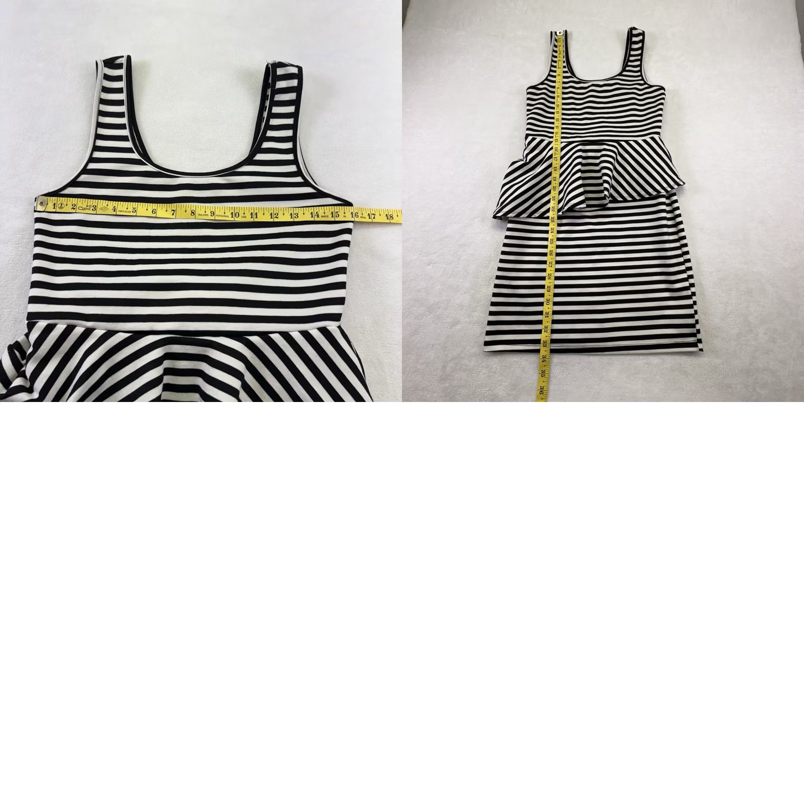 Vintage Living Doll Dress Black White Striped Peplum Bodycon Sleeveless Mini L Womens Dress Short Sleeve Not Applicable/All Seasons? Size L / US 10 / IT 46 - 8 Thumbnail