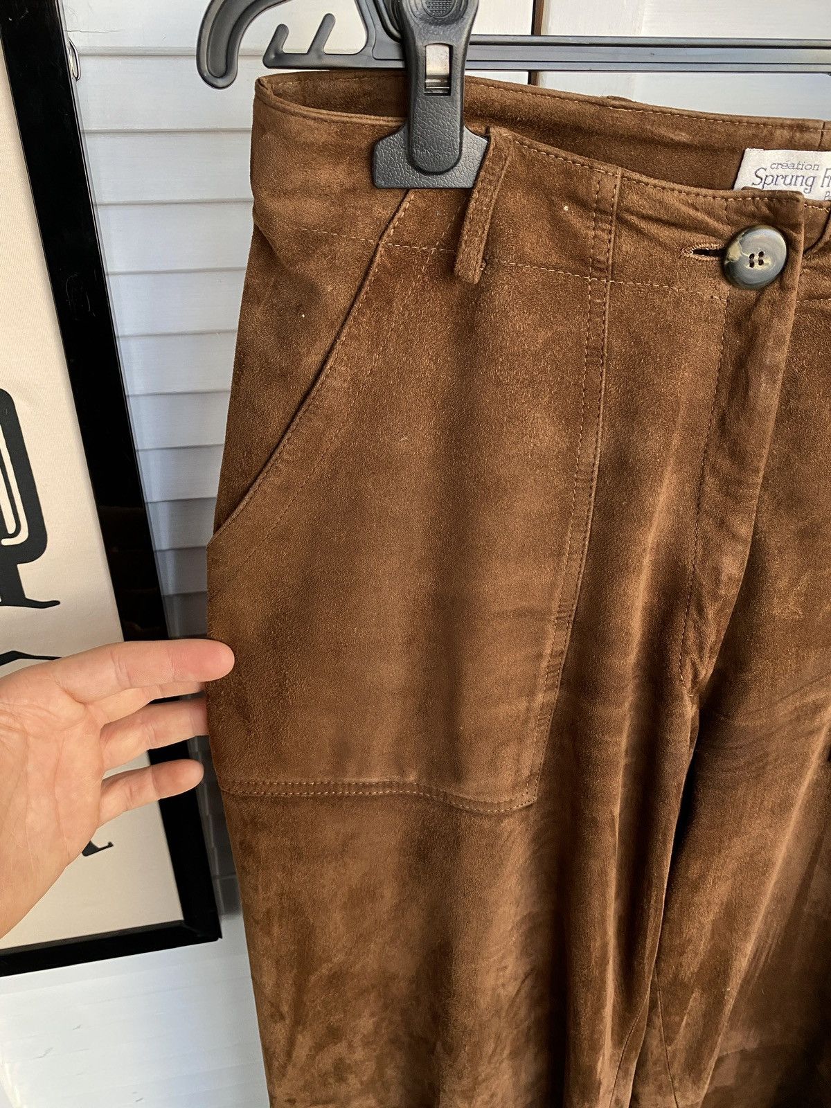 Designer × Vintage Vintage Sprung Freres Luxury Suede Leather Wide Leg Pants Size 27" / US 4 / IT 40 - 11 Thumbnail