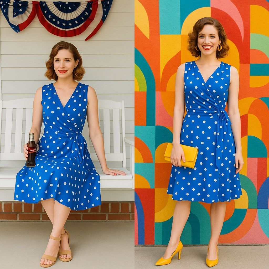 Other Jessica Howard Blue 8P Midi Dress Polka Dot Retro Chic Cotta Size M / US 6-8 / IT 42-44 - 1 Thumbnail