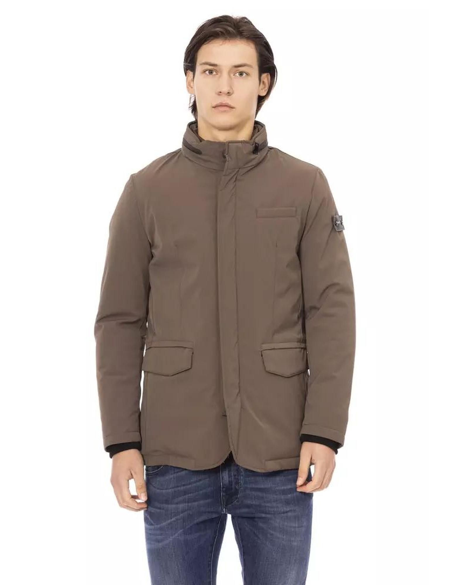 image of Baldinini Polyester Jacket With Pockets And Metal Monogram Zipper in Brown, Men's (Size Medium)